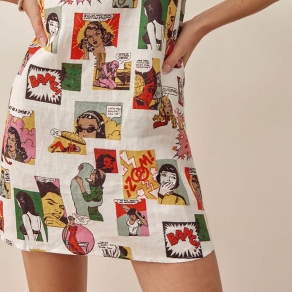 New! Reformation Jessi Linen Comic Book Mini Dress 💋📰 size 4 - Picture 9 of 15